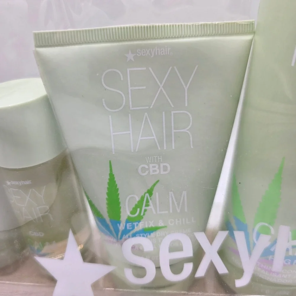 Sexy Hair Calm CBD 5 Piece Travel Set Shampoo Conditioner Oil Dry Creme New